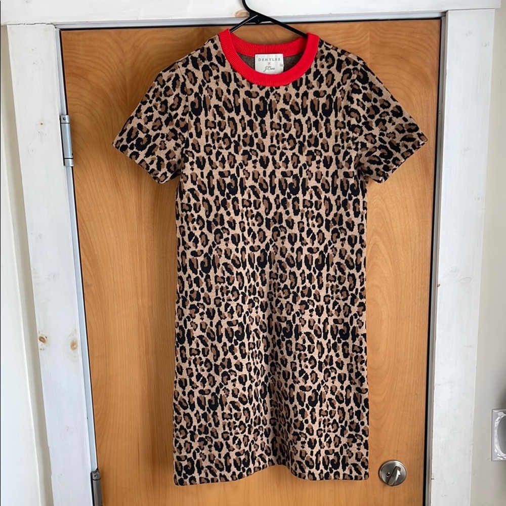 J. Crew x Demylee Leopard Print Dress with Red Collar